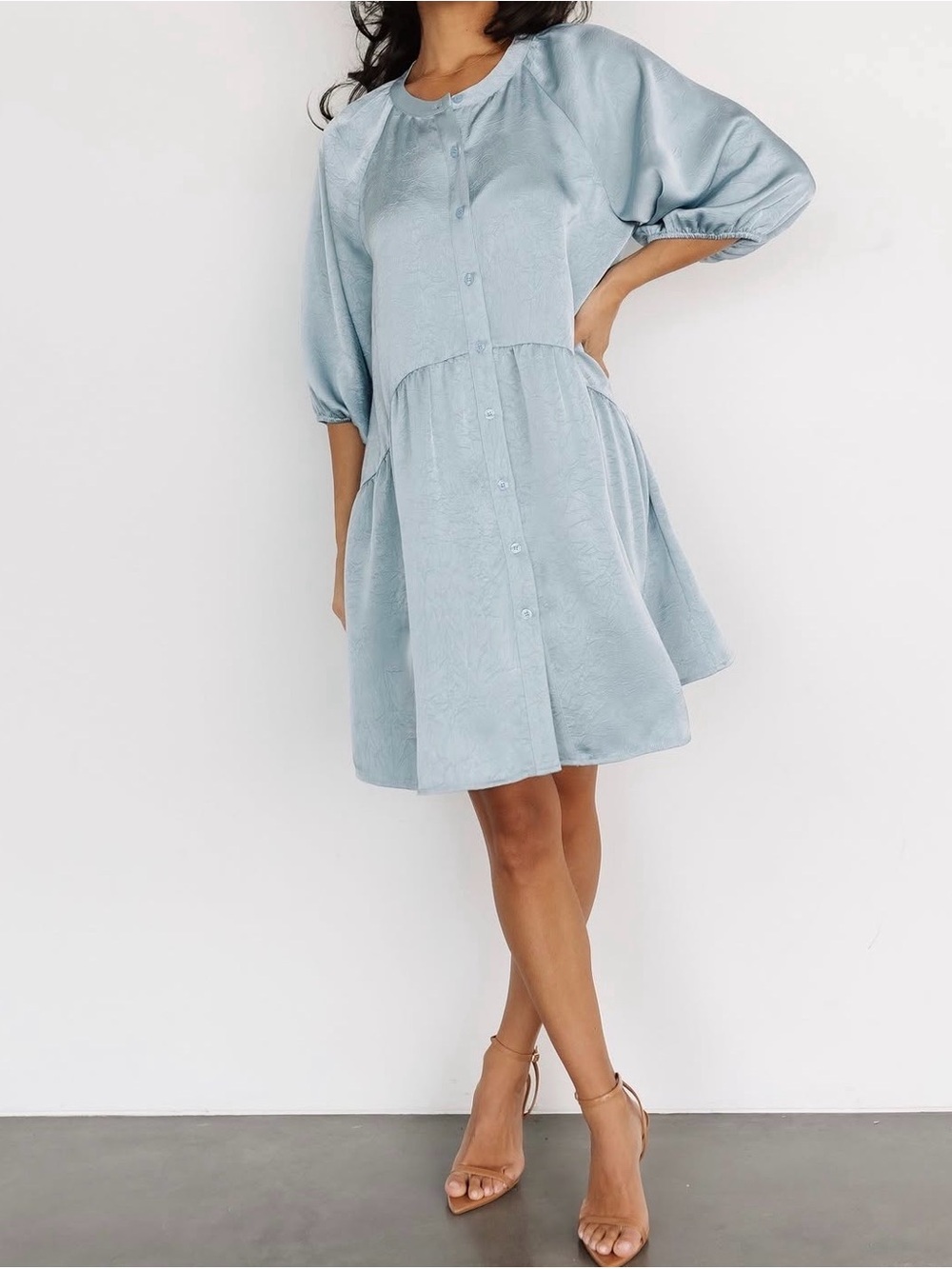 Baltic Born Light Blue Button-Front Dress with Puff Sleeves
